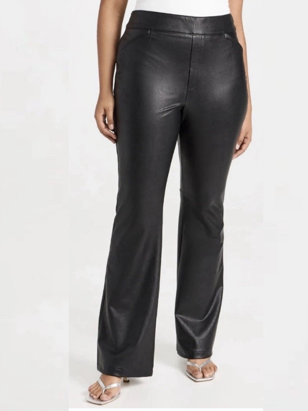SPANX 20457Q Leather Like Flare Luxe Black Pull On Pants Size 1X Petite NWT - Picture 3 of 16